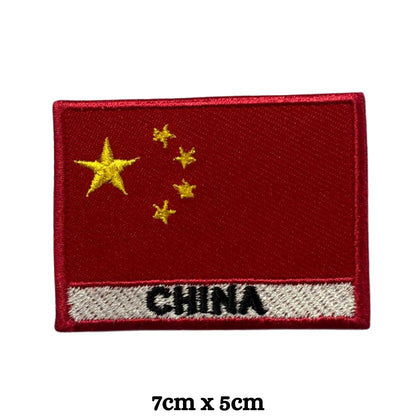 China Flag Embroidered Patch Set, Iron-On or Sew-On Applique Badges, Rectangle Shield Round Heart Shapes, for Jackets, Backpacks, Hats, Uniforms and Various Sizes