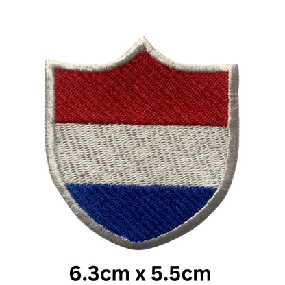 BeBuz Netherlands Flag Embroidered Patches, Iron-On/Sew-On Applique, Shield, Round, Heart and Rectangle Flag Badges for Jackets, Bags, Uniforms, Various Sizes