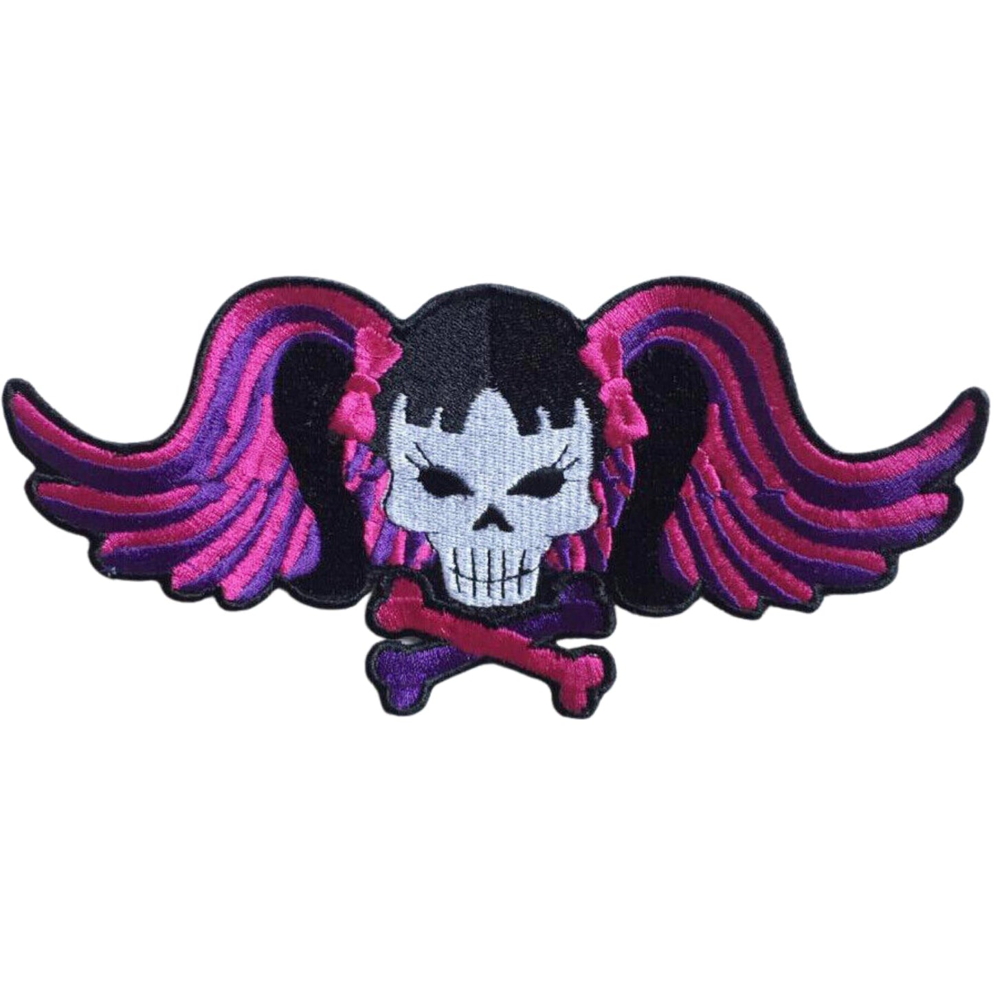 Skull Girl with Pink Hair Embroidery Iron-On Patches for Clothing Sew-On Applique for DIY Crafts Denim Jackets Jeans Backpacks