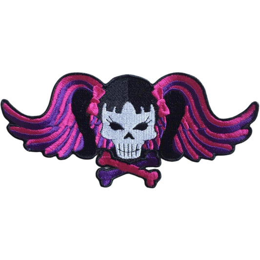 Skull Girl with Pink Hair Embroidery Iron-On Patches for Clothing Sew-On Applique for DIY Crafts Denim Jackets Jeans Backpacks
