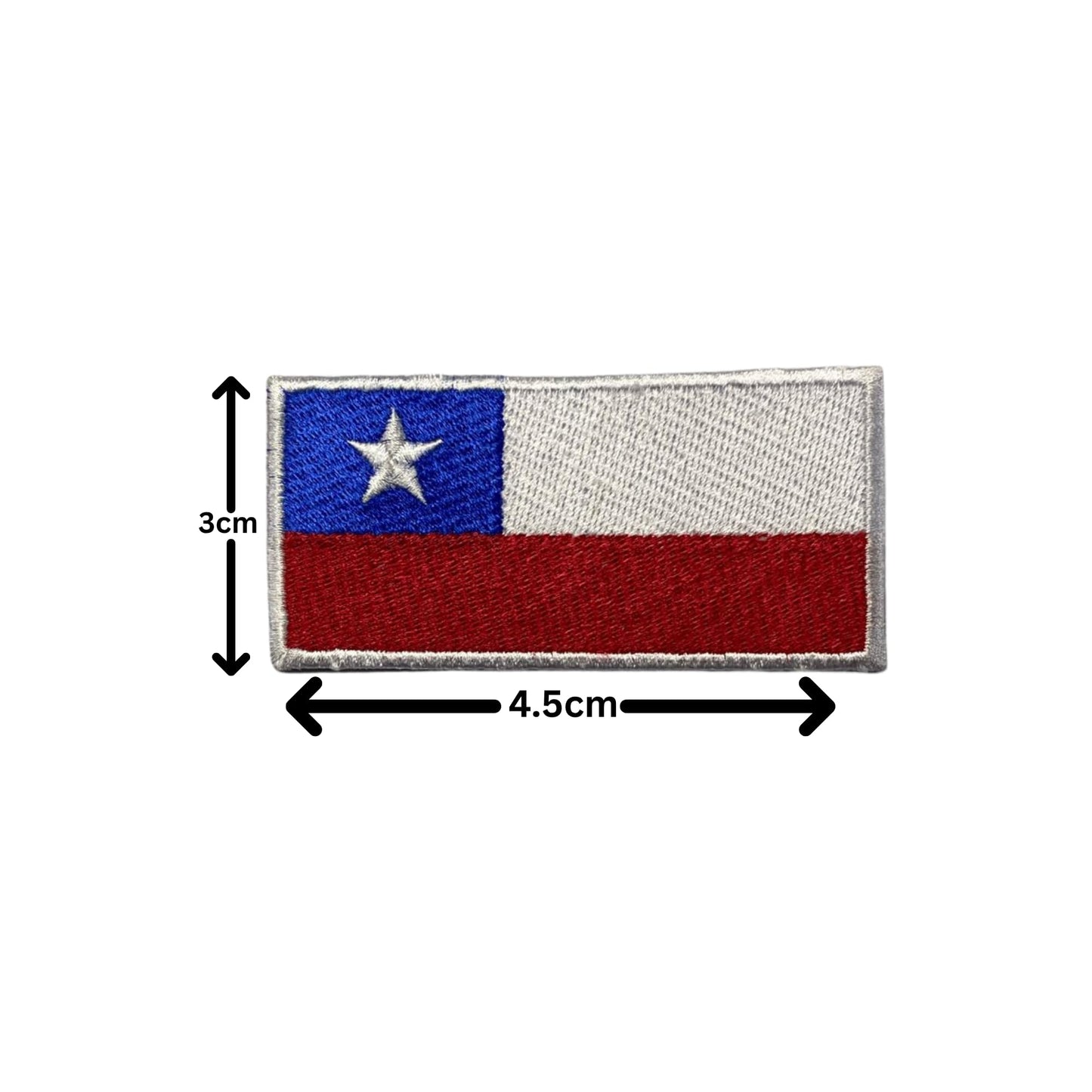 Chile Flag Embroidered Patch Set, Iron-On or Sew-On Applique Badges, Rectangle Shield Round Heart Shapes, for Jackets, Backpacks, Hats, Uniforms and Various Sizes
