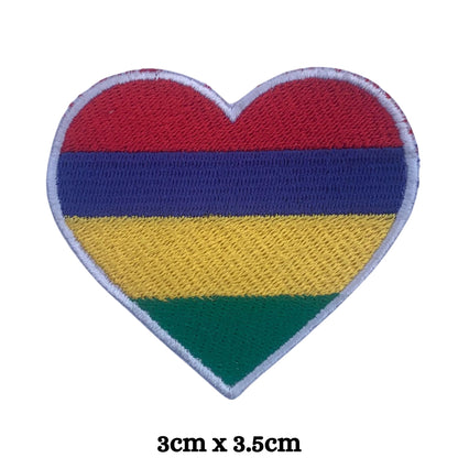 Mauritius Flag Embroidered Patch Set, Iron-On or Sew-On Applique Badges, Rectangle Shield Round Heart Shapes, for Jackets, Backpacks, Hats, Uniforms and Various Sizes