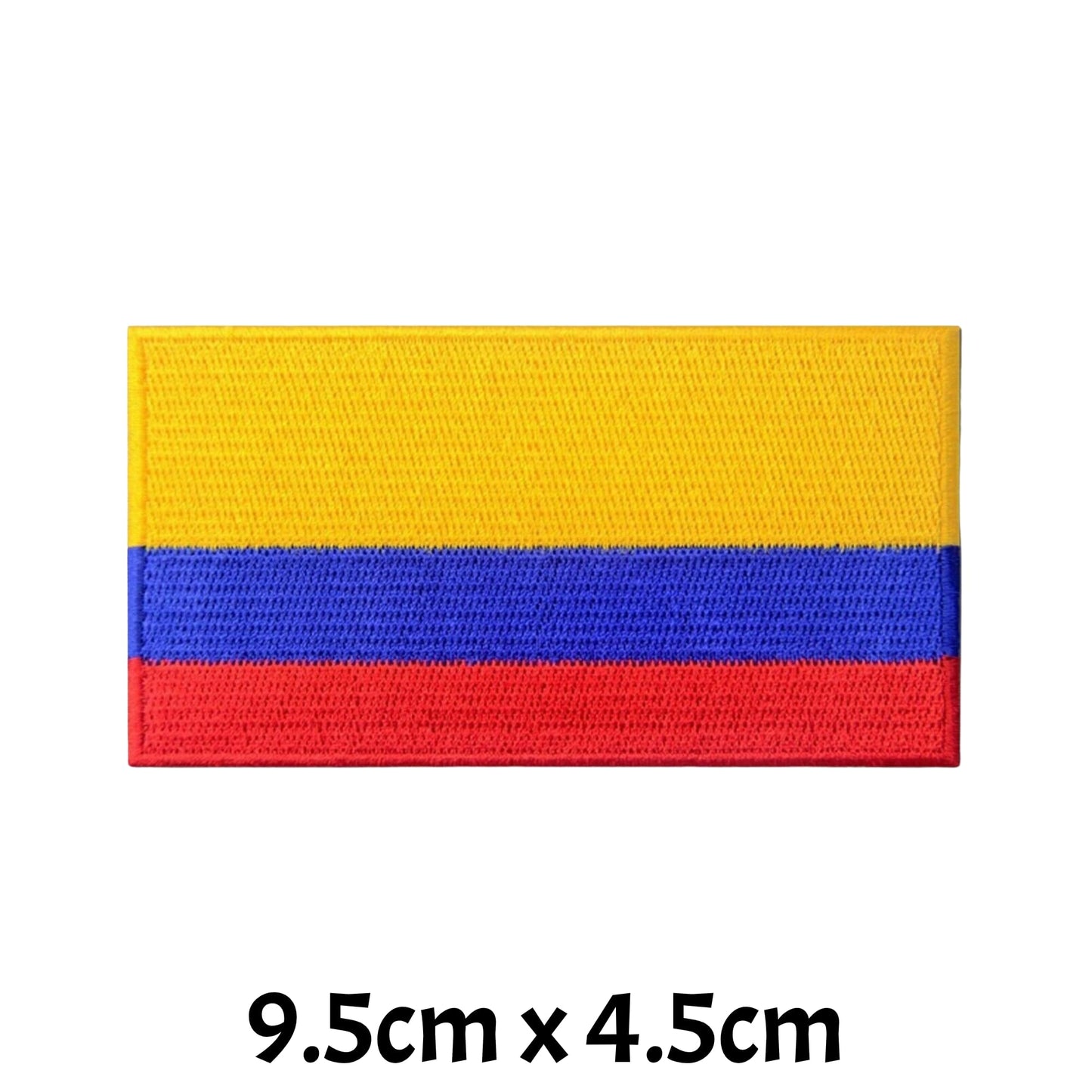 Colombia Flag Embroidered Patches, Iron-On/Sew-On Applique, Shield, Round, Heart and Rectangle Flag Badges for Jackets, Bags, Uniforms, Various Sizes