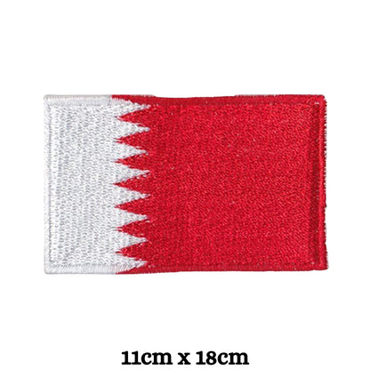 Bahrain Flag Embroidered Patches, Iron-On/Sew-On Applique, Shield, Round, Heart and Rectangle Flag Badges for Jackets, Bags, Uniforms, Various Sizes