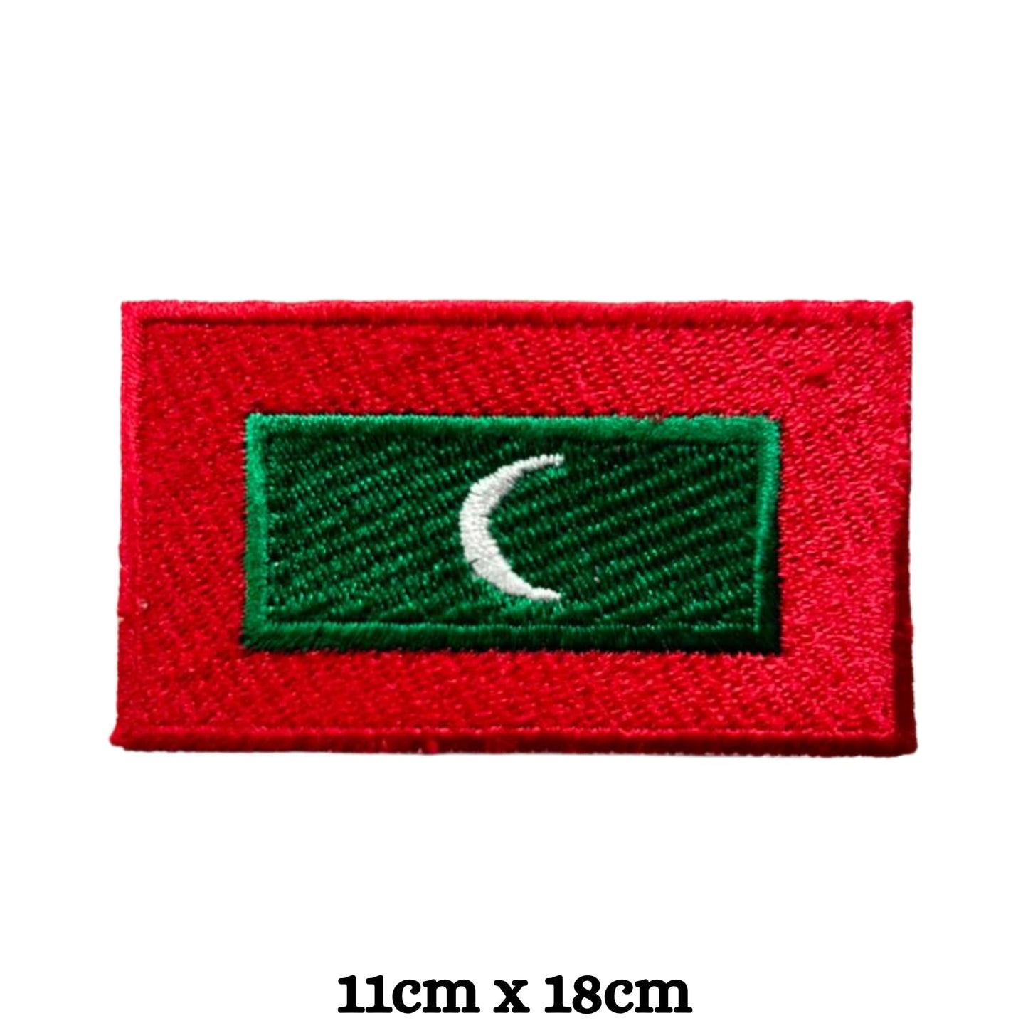 Maldives Flag Embroidered Patch Set, Iron-On or Sew-On Applique Badges, Rectangle Shield Round Heart Shapes, for Jackets, Backpacks, Hats, Uniforms and Various Sizes