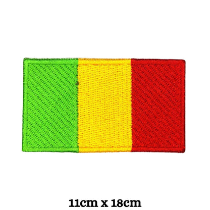 Mali Flag Embroidered Patch Set, Iron-On or Sew-On Applique Badges, Rectangle Shield Round Heart Shapes, for Jackets, Backpacks, Hats, Uniforms and Various Sizes