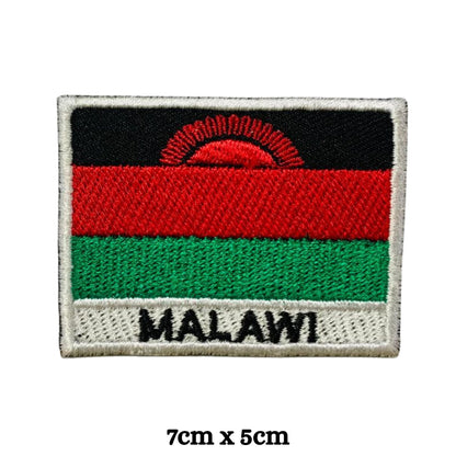 Malawi Flag Embroidered Patch Set, Iron-On or Sew-On Applique Badges, Rectangle Shield Round Heart Shapes, for Jackets, Backpacks, Hats, Uniforms and Various Sizes