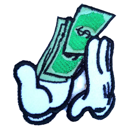 Paper Money in Hand Embroidery Iron-On Patches for Clothing Sew-On Applique for DIY Crafts Denim Jackets Jeans Backpacks