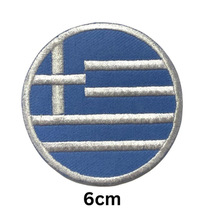 Greece Flag Embroidered Patch Set, Iron-On or Sew-On Applique Badges, Rectangle Shield Round Heart Shapes, for Jackets, Backpacks, Hats, Uniforms and Various Sizes