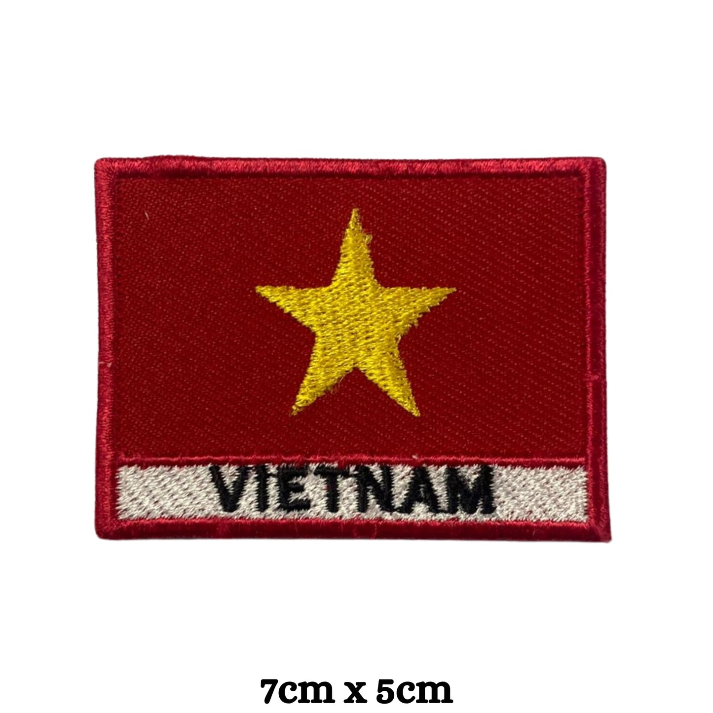 Vietnam Flag Embroidered Patch Set, Iron-On or Sew-On Applique Badges, Rectangle Shield Round Heart Shapes, for Jackets, Backpacks, Hats, Uniforms and Various Sizes