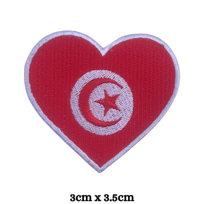 Tunisia Flag Embroidered Patches, Iron-On/Sew-On Applique, Shield, Round, Heart and Rectangle Flag Badges for Jackets, Bags, Uniforms, Various Sizes