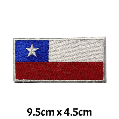 Chile Flag Embroidered Patch Set, Iron-On or Sew-On Applique Badges, Rectangle Shield Round Heart Shapes, for Jackets, Backpacks, Hats, Uniforms and Various Sizes