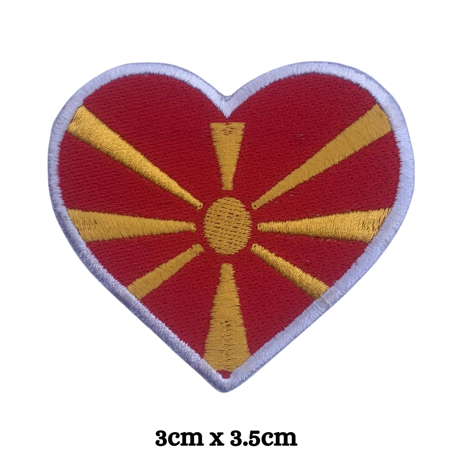 North Macedonia Flag Embroidered Patch Set, Iron-On or Sew-On Applique Badges, Rectangle Shield Round Heart Shapes, for Jackets, Backpacks, Hats, Uniforms and Various Sizes