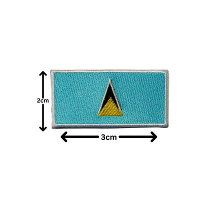 Saint Lucia Flag Embroidered Patch Set, Iron-On or Sew-On Applique Badges, Rectangle Shield Round Heart Shapes, for Jackets, Backpacks, Hats, Uniforms and Various Sizes