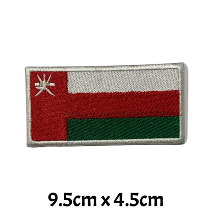 Oman Flag Embroidered Patch Set, Iron-On or Sew-On Applique Badges, Rectangle Shield Round Heart Shapes, for Jackets, Backpacks, Hats, Uniforms and Various Sizes