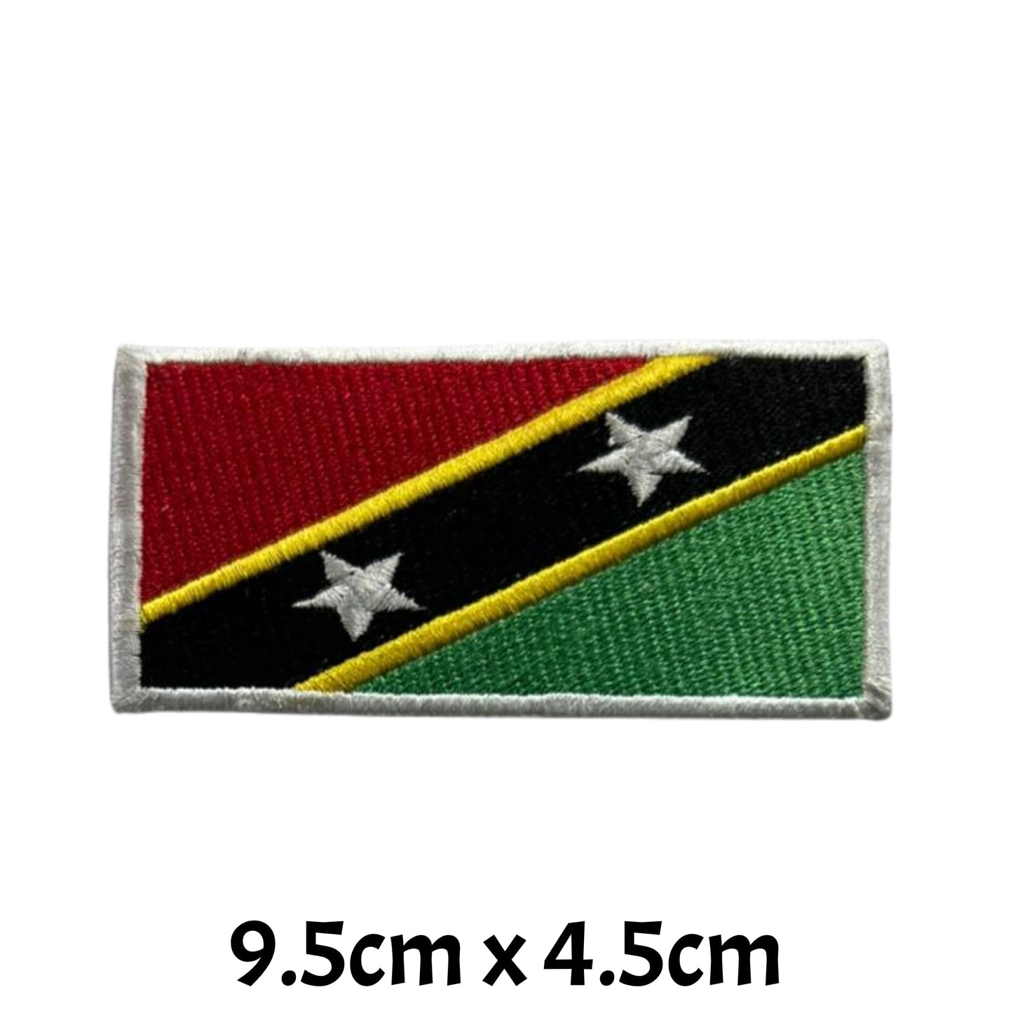 Saint Kitts and Nevis Flag Embroidered Patch Set, Iron-On or Sew-On Applique Badges, Rectangle Shield Round Heart Shapes, for Jackets, Backpacks, Hats, Uniforms and Various Sizes
