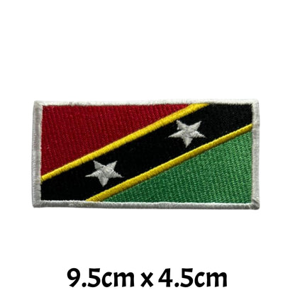 Saint Kitts and Nevis Flag Embroidered Patch Set, Iron-On or Sew-On Applique Badges, Rectangle Shield Round Heart Shapes, for Jackets, Backpacks, Hats, Uniforms and Various Sizes