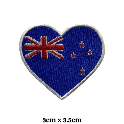 New Zealand Flag Embroidered Patch Set, Iron-On or Sew-On Applique Badges, Rectangle Shield Round Heart Shapes, for Jackets, Backpacks, Hats, Uniforms and Various Sizes