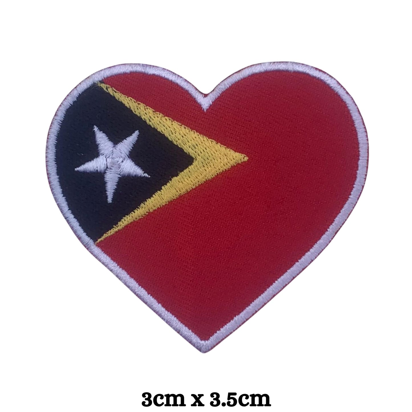 Timor Leste Flag Embroidered Patch Set, Iron-On or Sew-On Applique Badges, Rectangle Shield Round Heart Shapes, for Jackets, Backpacks, Hats, Uniforms and Various Sizes
