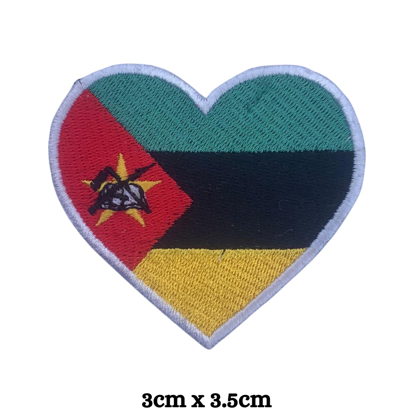 Mozambique Flag Embroidered Patch Set, Iron-On or Sew-On Applique Badges, Rectangle Shield Round Heart Shapes, for Jackets, Backpacks, Hats, Uniforms and Various Sizes