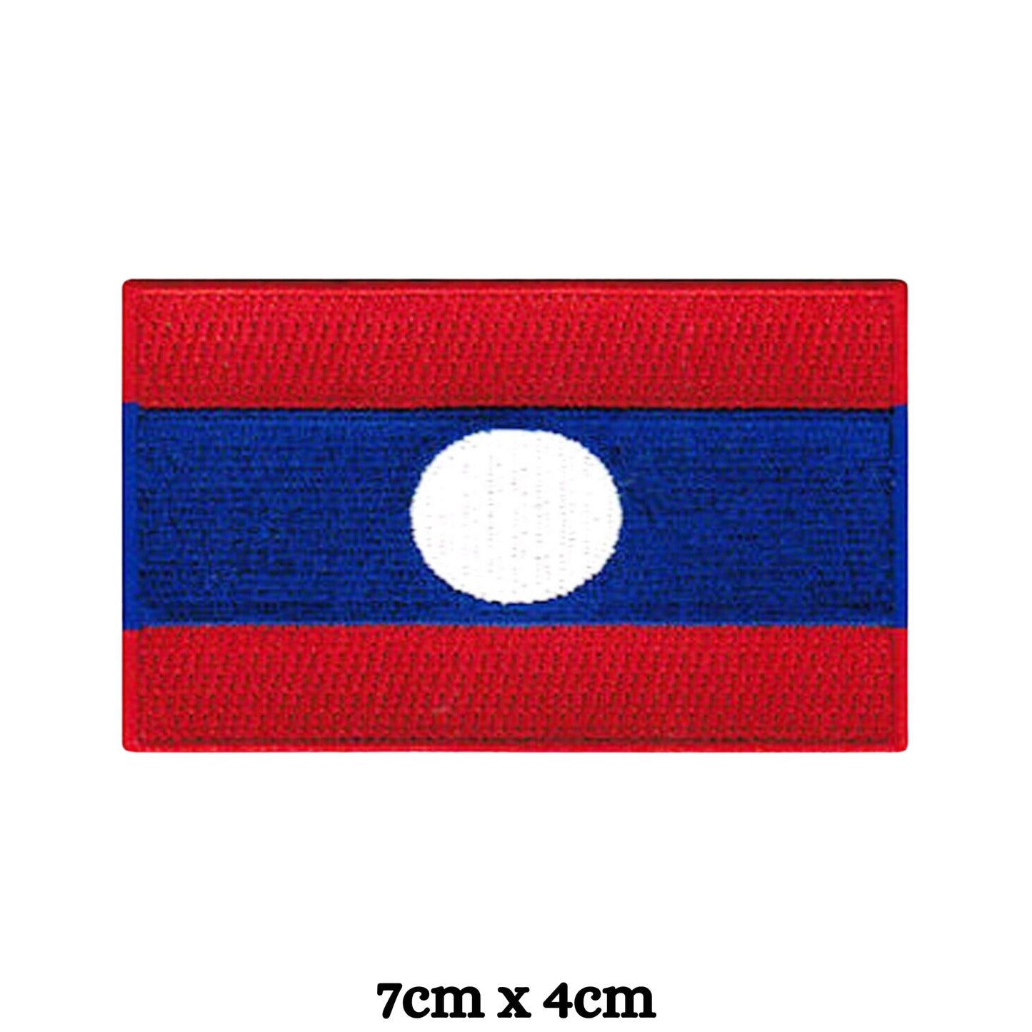 Laos Flag Embroidered Patch Set, Iron-On or Sew-On Applique Badges, Rectangle Shield Round Heart Shapes, for Jackets, Backpacks, Hats, Uniforms and Various Sizes