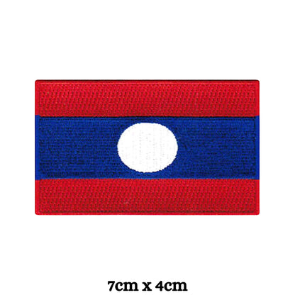 Laos Flag Embroidered Patch Set, Iron-On or Sew-On Applique Badges, Rectangle Shield Round Heart Shapes, for Jackets, Backpacks, Hats, Uniforms and Various Sizes