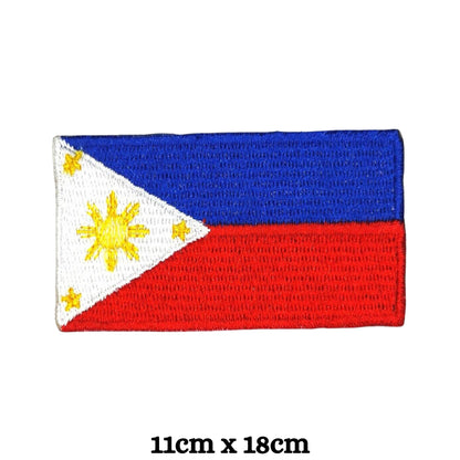 Philippines Flag Embroidered Patch Set, Iron-On or Sew-On Applique Badges, Rectangle Shield Round Heart Shapes, for Jackets, Backpacks, Hats, Uniforms and Various Sizes