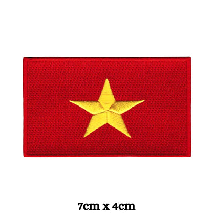 Vietnam Flag Embroidered Patch Set, Iron-On or Sew-On Applique Badges, Rectangle Shield Round Heart Shapes, for Jackets, Backpacks, Hats, Uniforms and Various Sizes