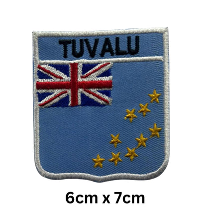 Tuvalu Flag Embroidered Patch Set, Iron-On or Sew-On Applique Badges, Rectangle Shield Round Heart Shapes, for Jackets, Backpacks, Hats, Uniforms and Various Sizes