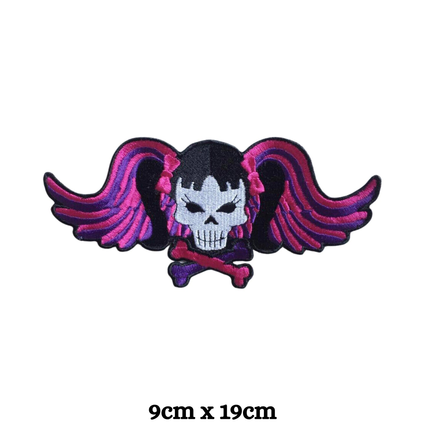 Skull Girl with Pink Hair Embroidery Iron-On Patches for Clothing Sew-On Applique for DIY Crafts Denim Jackets Jeans Backpacks