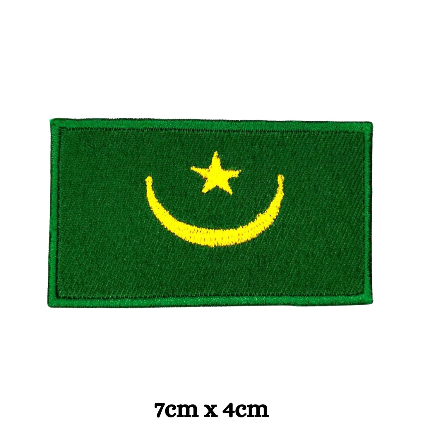 Mauritania Flag Embroidered Patch Set, Iron-On or Sew-On Applique Badges, Rectangle Shield Round Heart Shapes, for Jackets, Backpacks, Hats, Uniforms and Various Sizes