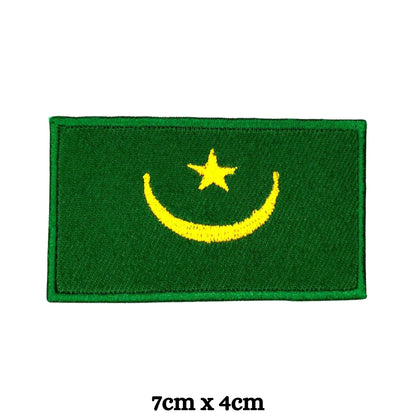 Mauritania Flag Embroidered Patch Set, Iron-On or Sew-On Applique Badges, Rectangle Shield Round Heart Shapes, for Jackets, Backpacks, Hats, Uniforms and Various Sizes