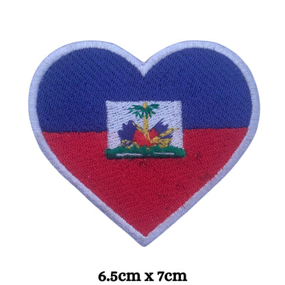 Haiti Flag Embroidered Patch Set, Iron-On or Sew-On Applique Badges, Rectangle Shield Round Heart Shapes, for Jackets, Backpacks, Hats, Uniforms and Various Sizes