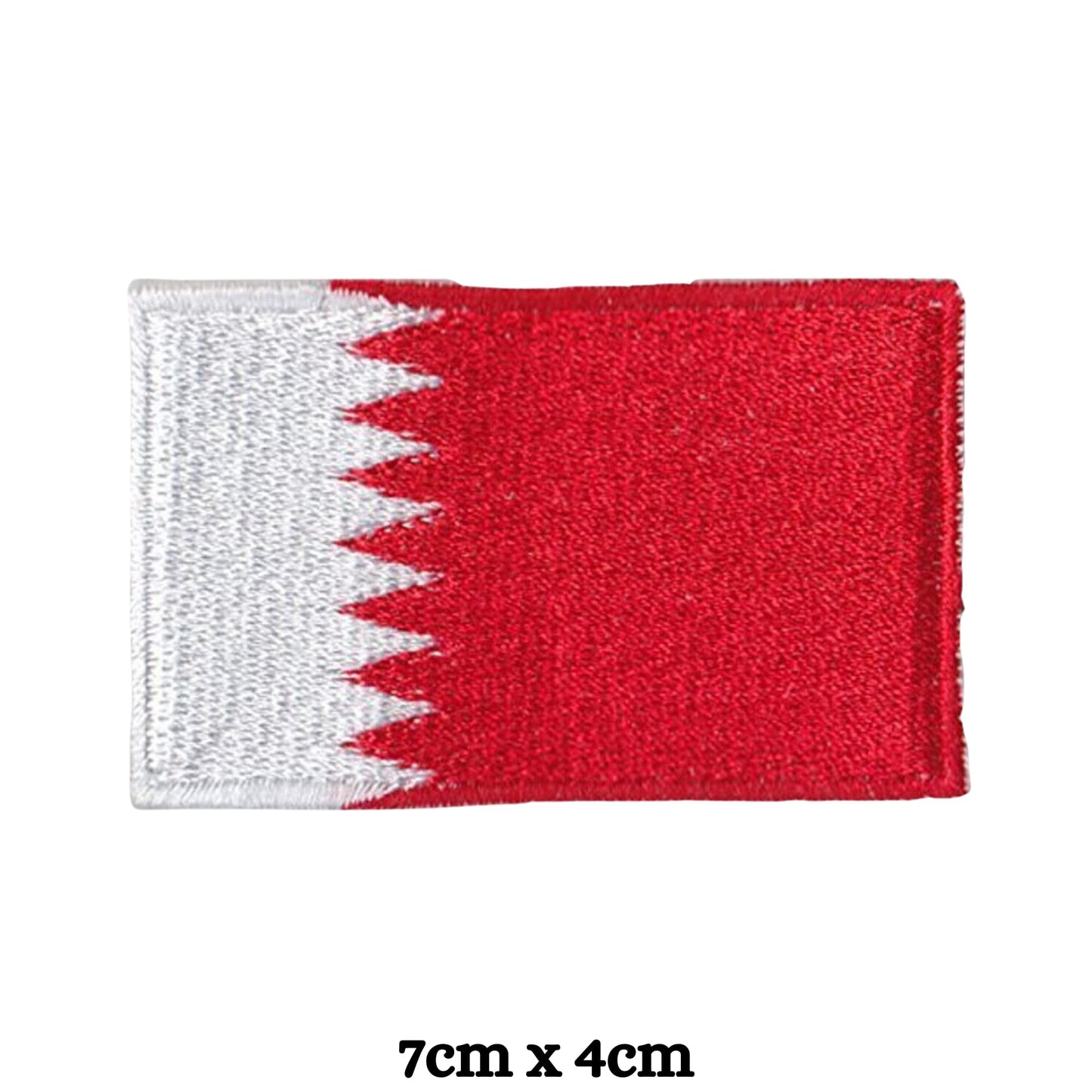 Bahrain Flag Embroidered Patches, Iron-On/Sew-On Applique, Shield, Round, Heart and Rectangle Flag Badges for Jackets, Bags, Uniforms, Various Sizes