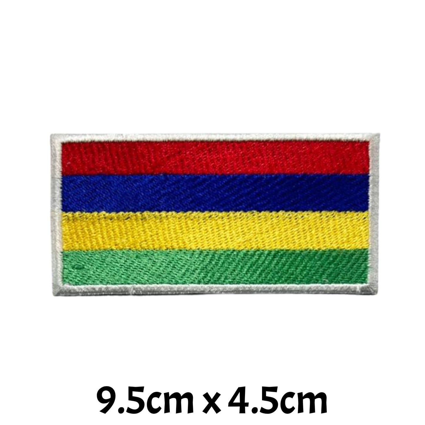 Mauritius Flag Embroidered Patch Set, Iron-On or Sew-On Applique Badges, Rectangle Shield Round Heart Shapes, for Jackets, Backpacks, Hats, Uniforms and Various Sizes