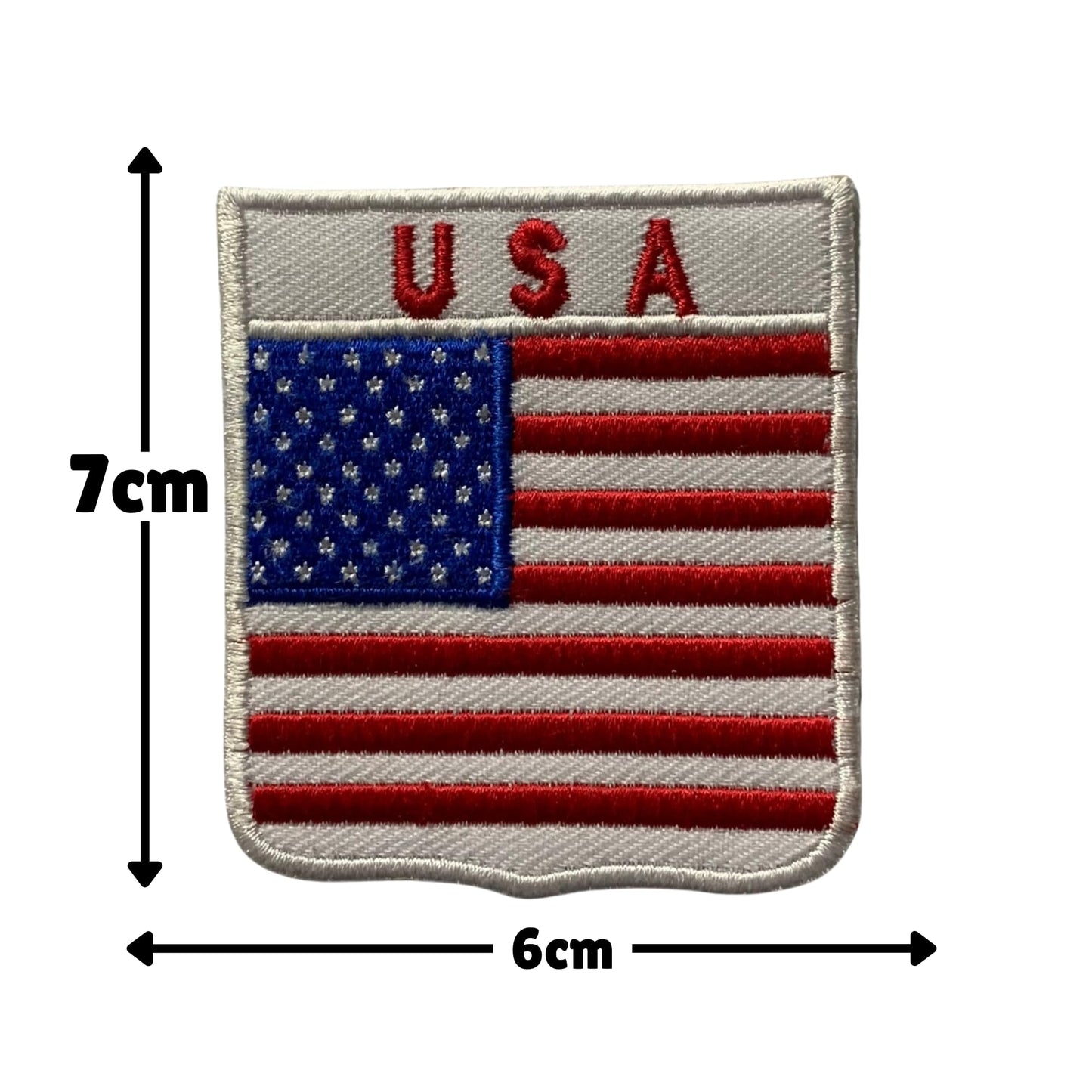 USA Flag Embroidered Patches, Iron-On/Sew-On Applique, Shield, Round, Heart and Rectangle Flag Badges for Jackets, Bags, Uniforms, Various Sizes