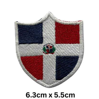 Dominican Republic Flag Embroidered Patch Set, Iron-On or Sew-On Applique Badges, Rectangle Shield Round Heart Shapes, for Jackets, Backpacks, Hats, Uniforms and Various Sizes