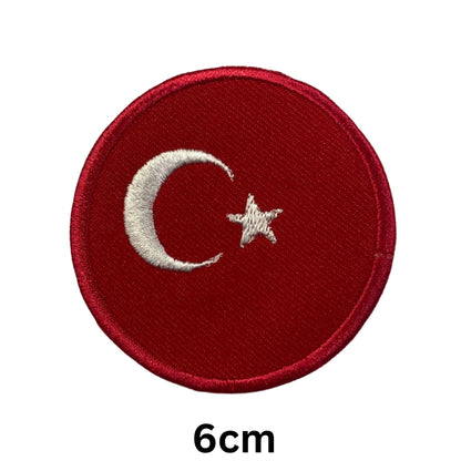 BeBuz Turkey Flag Embroidered Patches, Iron-On/Sew-On Applique, Shield, Round, Heart and Rectangle Flag Badges for Jackets, Bags, Uniforms, Various Sizes