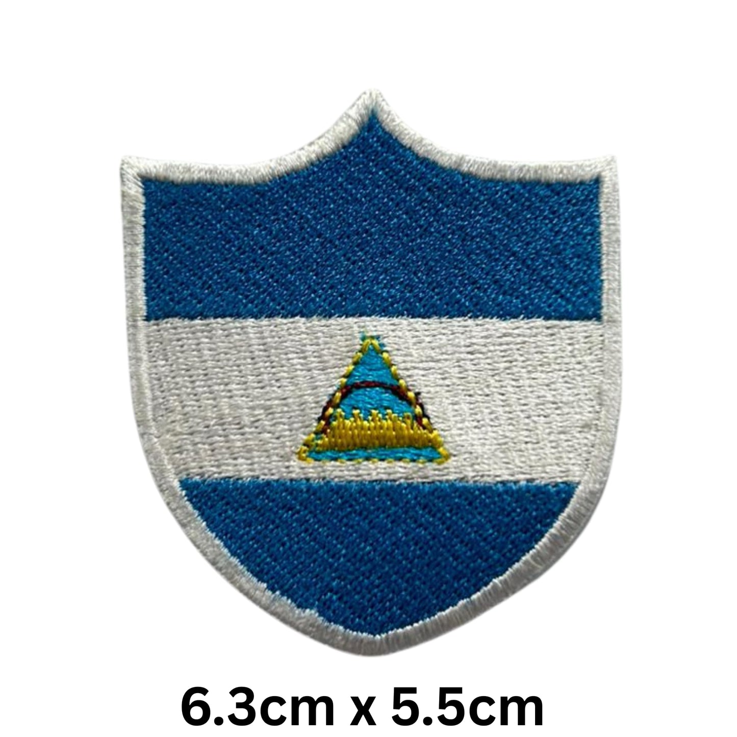 Nicaragua Flag Embroidered Patch Set, Iron-On or Sew-On Applique Badges, Rectangle Shield Round Heart Shapes, for Jackets, Backpacks, Hats, Uniforms and Various Sizes