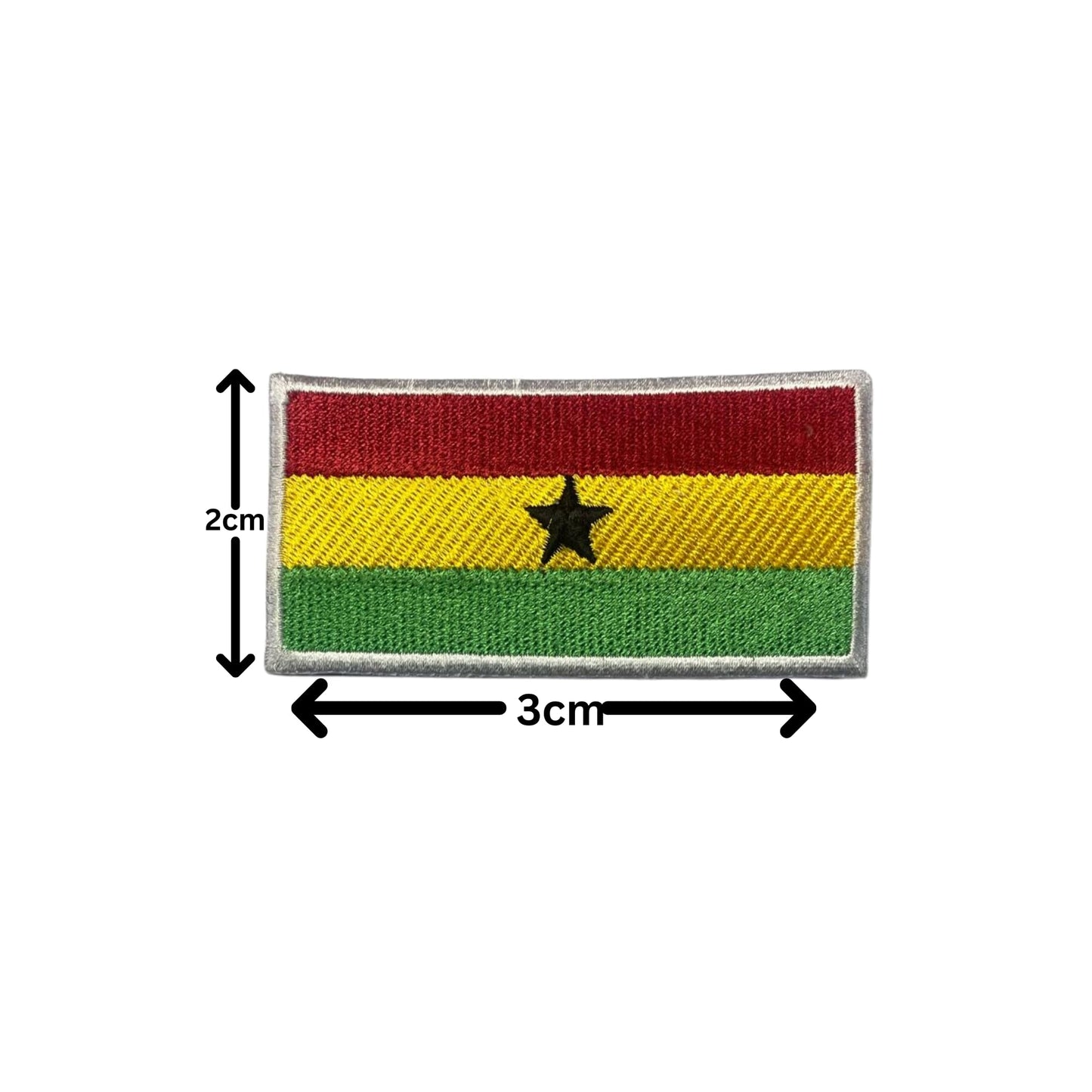 Ghana Flag Embroidered Patches, Iron-On/Sew-On Applique, Shield, Round, Heart and Rectangle Flag Badges for Jackets, Bags, Uniforms, Various Sizes
