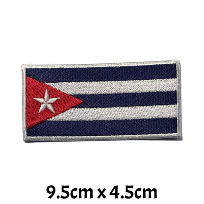 Cuba Flag Embroidered Patch Set, Iron-On or Sew-On Applique Badges, Rectangle Shield Round Heart Shapes, for Jackets, Backpacks, Hats, Uniforms and Various Sizes
