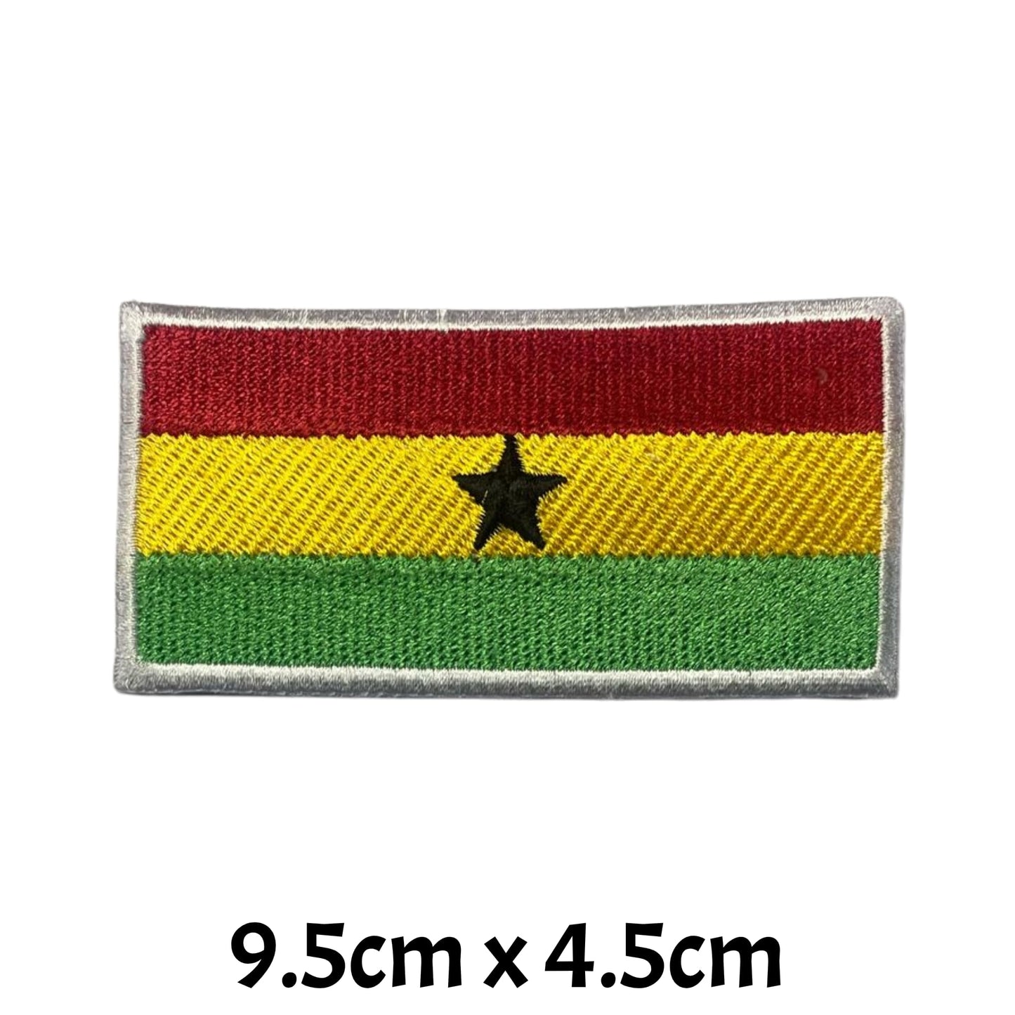 Ghana Flag Embroidered Patches, Iron-On/Sew-On Applique, Shield, Round, Heart and Rectangle Flag Badges for Jackets, Bags, Uniforms, Various Sizes