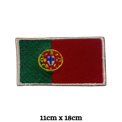 BeBuz Portugal Flag Embroidered Patches, Iron-On/Sew-On Applique, Shield, Round, Heart and Rectangle Flag Badges for Jackets, Bags, Uniforms, Various Sizes