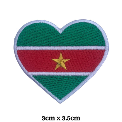 Suriname Flag Embroidered Patch Set, Iron-On or Sew-On Applique Badges, Rectangle Shield Round Heart Shapes, for Jackets, Backpacks, Hats, Uniforms and Various Sizes