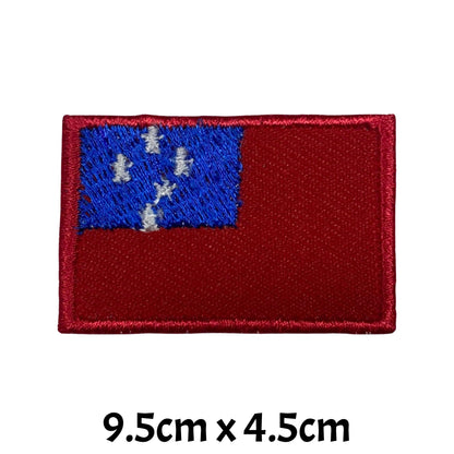 Samoa Flag Embroidered Patch Set, Iron-On or Sew-On Applique Badges, Rectangle Shield Round Heart Shapes, for Jackets, Backpacks, Hats, Uniforms and Various Sizes