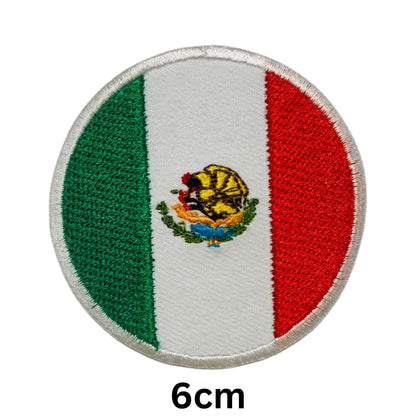 Mexico Flag Embroidered Patches, Iron-On/Sew-On Applique, Shield, Round, Heart and Rectangle Flag Badges for Jackets, Bags, Uniforms, Various Sizes