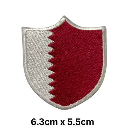 Qatar Flag Embroidered Patches, Iron-On/Sew-On Applique, Shield, Round, Heart and Rectangle Flag Badges for Jackets, Bags, Uniforms, Various Sizes