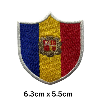 Andorra Flag Embroidered Patches, Iron-On/Sew-On Applique, Shield, Round, Heart and Rectangle Flag Badges for Jackets, Bags, Uniforms, Various Sizes