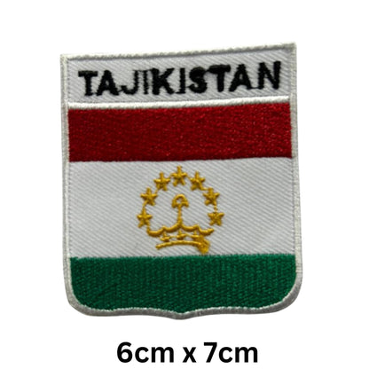 Tajikistan Flag Embroidered Patch Set, Iron-On or Sew-On Applique Badges, Rectangle Shield Round Heart Shapes, for Jackets, Backpacks, Hats, Uniforms and Various Sizes