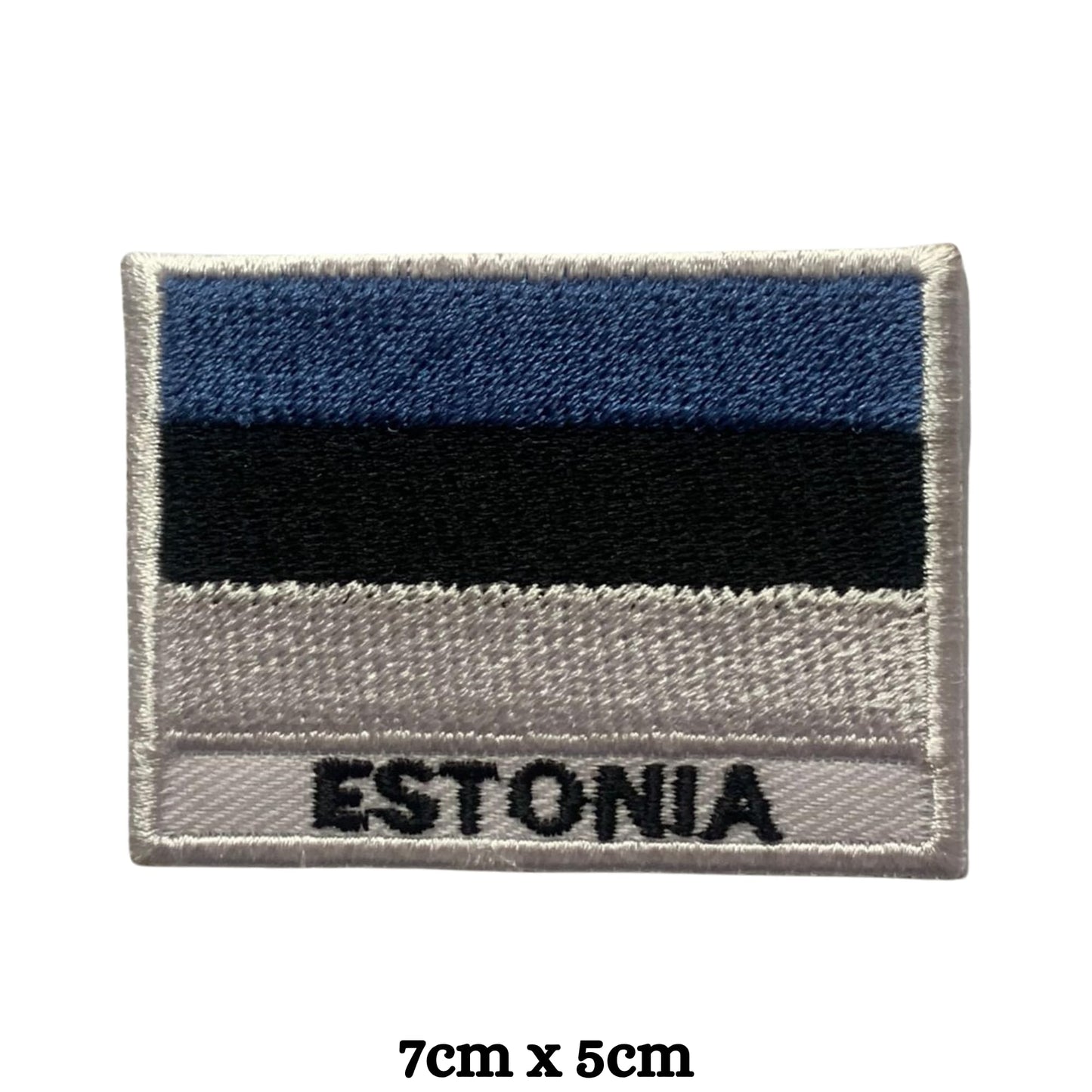 Estonia Flag Embroidered Patch Set, Iron-On or Sew-On Applique Badges, Rectangle Shield Round Heart Shapes, for Jackets, Backpacks, Hats, Uniforms and Various Sizes